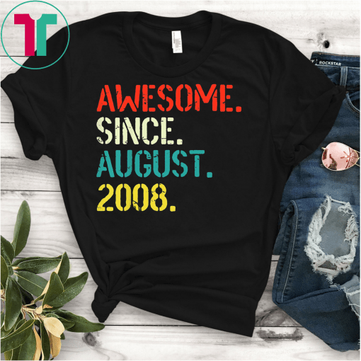 Kids Awesome Since August 2008 11th Birthday Gift 11 Yrs Old Tee Shirt
