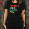 Kids Awesome Since August 2008 11th Birthday Gift 11 Yrs Old Tee Shirt