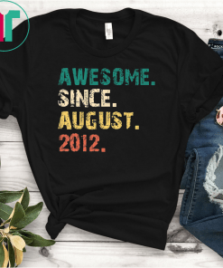 Kids Awesome Since August 2012 T-Shirt Vintage 7th Birthday Gift T-Shirts