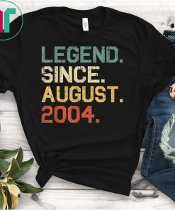 Legend Since August 2004 T-Shirt 15th Birthday Funny Gift