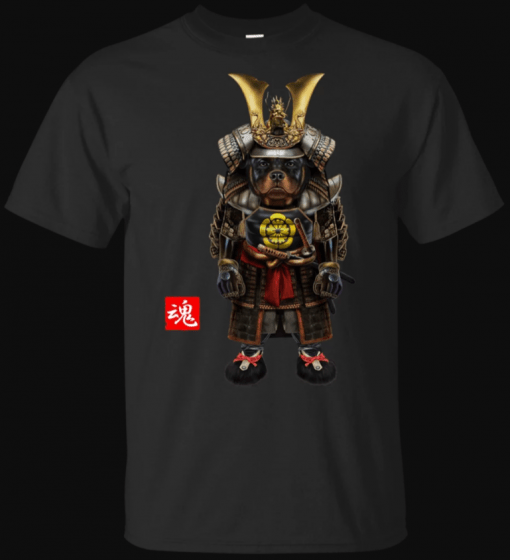 Rottweiler Dog in Full Japanese Samurai Armor Premium T-Shirt