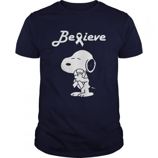 Snoopy Believe Lung Cancer White Awareness TShirt 1