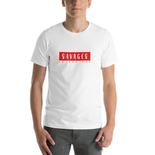 savages in the box T-Shirt Red Box White Letters, Box Logo Style shirt