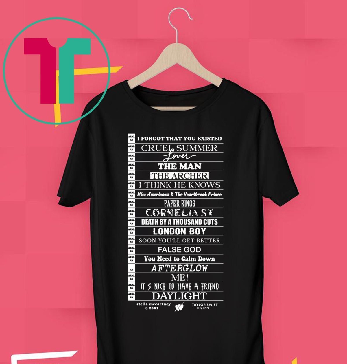 Stella Taylor Swift Black Tee With Tracklist T-Shirt