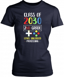 Class Of 2030 2nd Grade Level Unlock Gaming Back Go School T-Shirt