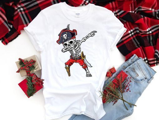 Dabbing Skeleton Pirate Halloween Jolly Roger Tee Shirt