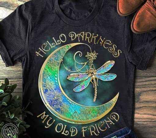 Hippie hello darkness my old friend moon and dragonfly shirt and men’s tank top T-Shirt