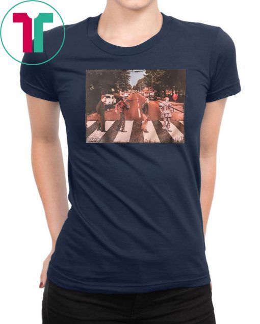 Horror movie characters walking abbey road shirt