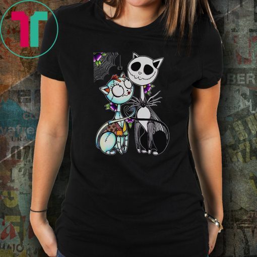 Jack skellington and sally cat shirt