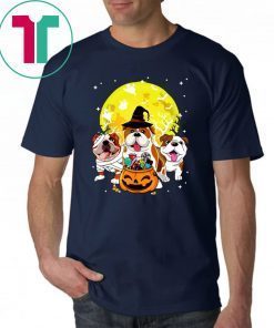 Bulldog Mummy Witch Dog Moon Ghosts Halloween Tee Shirt