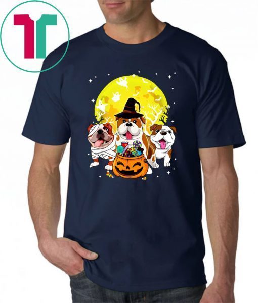 Bulldog Mummy Witch Dog Moon Ghosts Halloween Tee Shirt