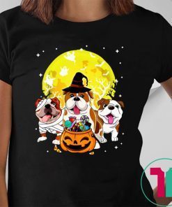 Bulldog Mummy Witch Dog Moon Ghosts Halloween Tee Shirt