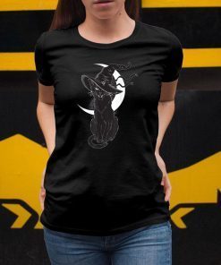 Halloween black cat costume witch hat and moon shirt