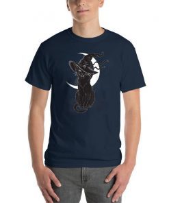 Halloween black cat costume witch hat and moon shirt