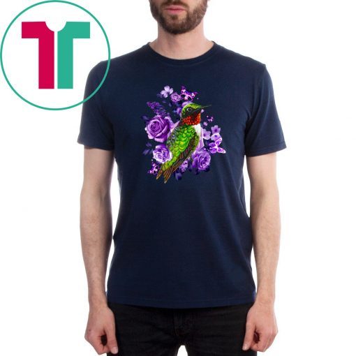 Hummingbird and purple rose flower shirt