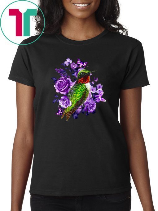 Hummingbird and purple rose flower shirt