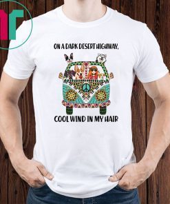 On a dark desert highway cool wind in my hair hippie girl with cats shirt