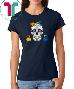 Rainbow Sugar Skull Weight Lifting LGBT T-shirt