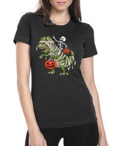 Skeleton riding t-rex halloween Tee Shirt