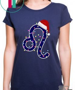 Nice Leo Zodiac Sign In Christmas Lights And Santa’s Hat T-Shirt