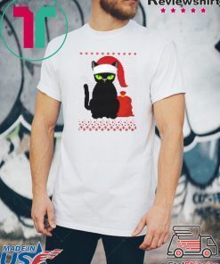 Santa Hat Xmas Cat Knitted Christmas T-Shirt