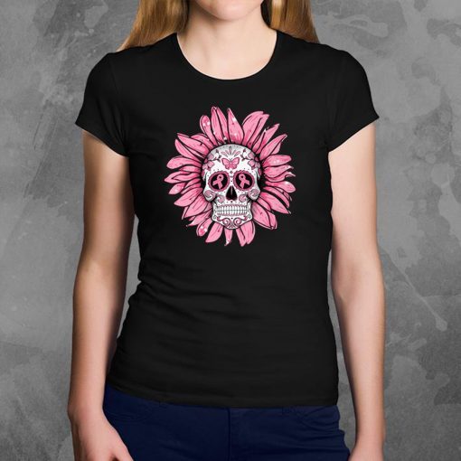 Sunflower sugar skull breast cancer awareness shirt