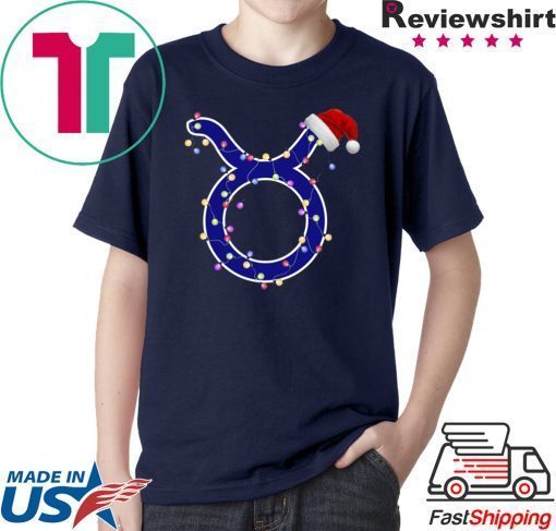 Taurus Zodiac Sign In Christmas Lights And Santa’s Hat T-Shirt