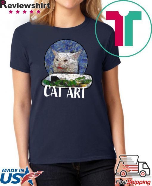 Angry women yelling at confused cat at dinner table meme Tee Shirts