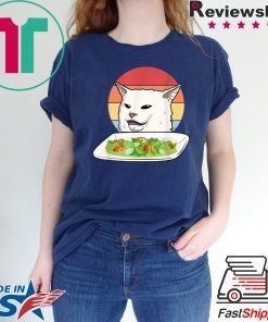 Angry women yelling at confused cat at dinner table meme Tee Shirt