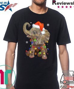 Elephant santa hat wrapped in christmas lights shirt