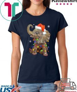 Elephant santa hat wrapped in christmas lights shirt