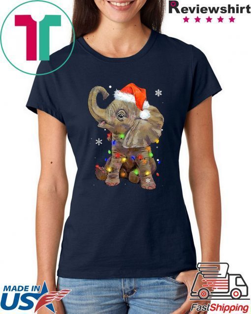 Elephant santa hat wrapped in christmas lights shirt