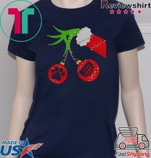 GRINCH HAND HOLDING PAW DOG AND JEEP T SHIRT