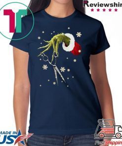 Grinch hand holding Hair Scissors Christmas Shirt