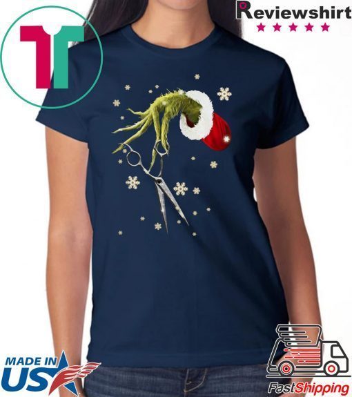 Grinch hand holding Hair Scissors Christmas Shirt