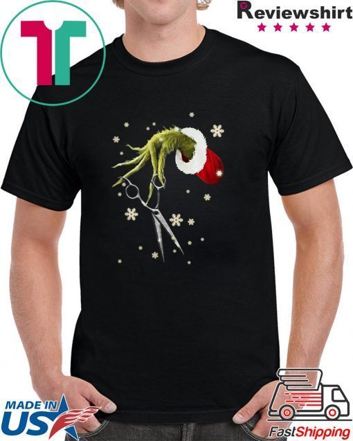 Grinch hand holding Hair Scissors Christmas Shirt