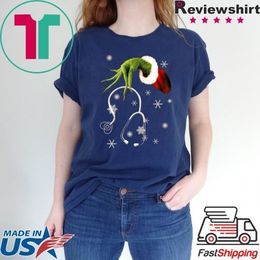 Grinch hand holding stethoscope Christmas Shirt