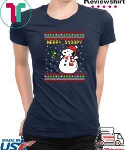 Merry Snoopy Snowman Christmas Tee Shirt