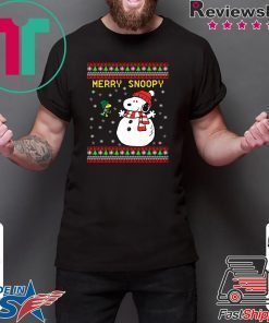 Merry Snoopy Snowman Christmas Tee Shirt