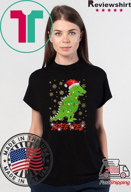 Tree Rex Sparkling Light Santa Hat Christmas T-Shirts