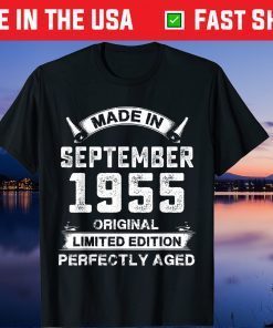 Vintage Made In September 1955 Birthday 65 Year Old Us 2021 T-Shirt