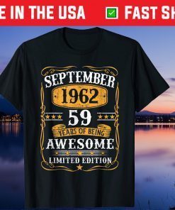 Vintage September 1962 59Th Birthday 59 Years Old Us 2021 T-Shirt