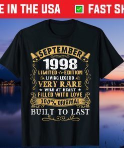 Vintage September 1998 23rd Birthday 23 Years Us 2021 T-Shirt