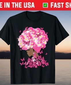 American Black Women Floral Hair Breast Cancer Awareness Tee Shirt