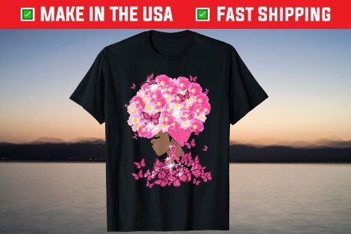 American Black Women Floral Hair Breast Cancer Awareness Tee Shirt