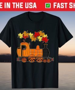 Autumn Pumpkin Steam Train October Leaves Railway Enthusiast Tee Shirt