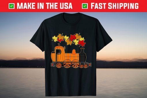 Autumn Pumpkin Steam Train October Leaves Railway Enthusiast Tee Shirt