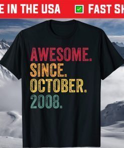 Awesome Since October 2008 12th Birthday 12 Years Old Gift T-Shirt