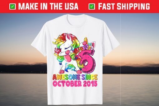 Awesome Since October 2015 6th Birthday Unicorn Tee Shirt