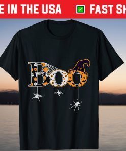 Boo Halloween Costume Spiders Ghosts Pumpkin and Witch Hat Tee Shirt